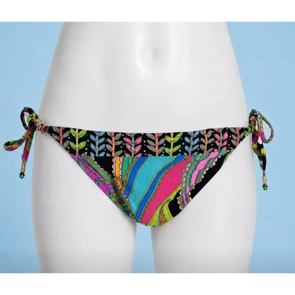 Trina Turk Tankini Sea Garden Paisley Black Multi String Bikini Bottom Sz 12 EUC - Picture 5 of 11